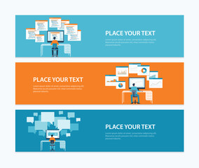 Wall Mural - set of horizontal web banner design templates. business data analytics business finance investment c
