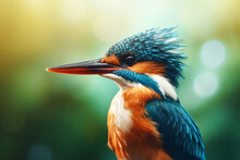 Close Up Of Kingfisher Profile, Generative Ai