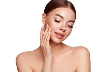 portrait beautiful young woman with clean fresh skin. model with healthy skin, close up portrait. co