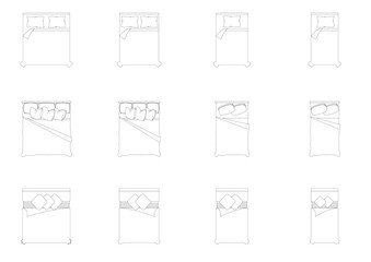 Wall Mural - furniture icon interior plan view, top set vector. architecture house bed line, home, outline, apartment, bed room, collection, isolated, layout, design, project, blueprint. 