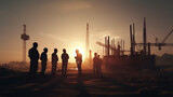 Fototapeta Most - Silhouette of workers on construction site. Generative Ai