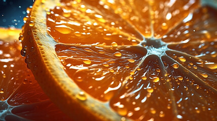 Slices of refreshing orange with some splashed water drops