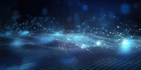 Network connections technology on dark blue background. Generative AI AIG21.