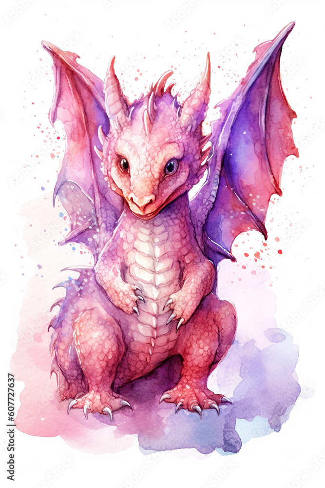 Baby Dragon watercolor clipart cute isolated on white background Stock ...