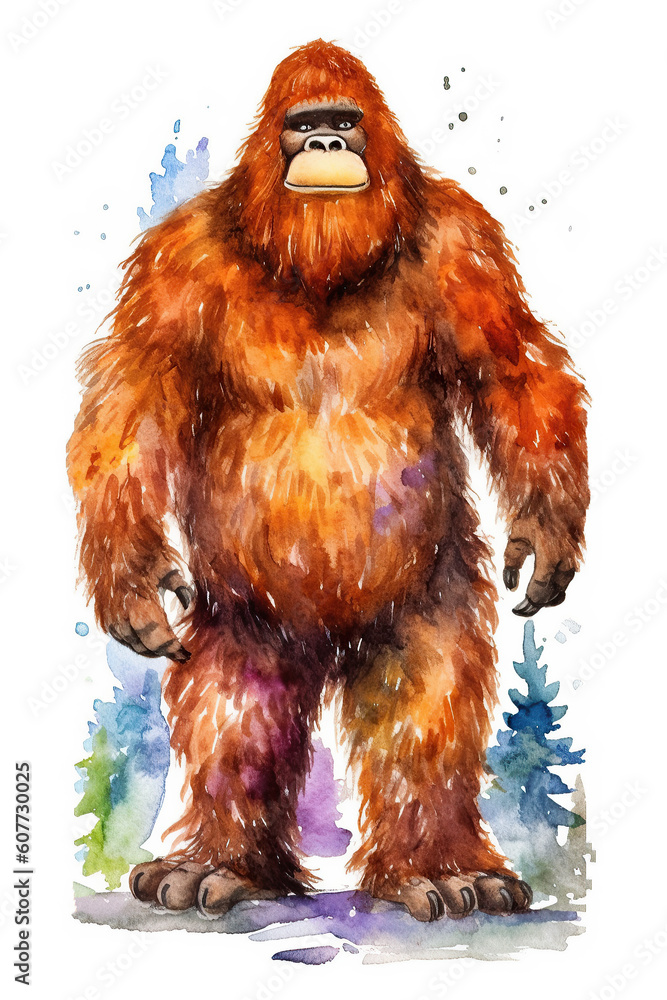 Bigfoot watercolor clipart cute isolated on white background Stock ...