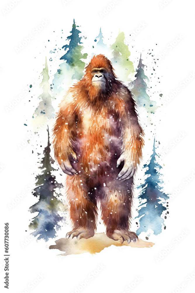 Bigfoot watercolor clipart cute isolated on white background Stock ...