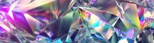 3d Render, Abstract Crystal Background, Iridescent Texture, Macro Panorama, Faceted Gem, Wide Panoramic Polygonal Wallpaper, Generative AI