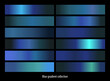 Blue metallic gold gradients collection template set. Vector illustration.