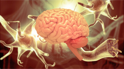 Wall Mural - Neurons in brain. Scientific background. 3d illustration..