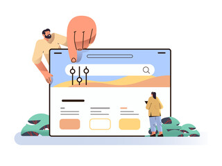 Wall Mural - people using filtering service online application on laptop screen filter search result grouping and