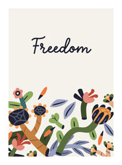 Fototapete - Floral background, abstract creative summer flowers in modern style. Botanical poster, postcard design, whimsical blossomed blooms, wild plants. Trendy vertical card. Flat vector illustration