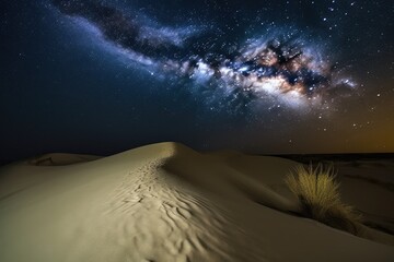 Wall Mural - twinkling stars, with the milky way visible above a sand dune, created with generative ai