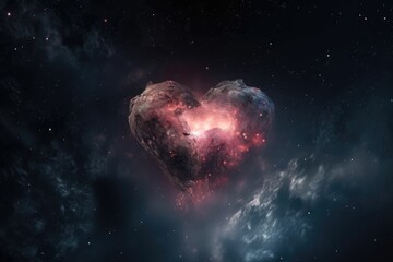 Wall Mural - heart, surrounded by nebula of stars and planets, with view into the vastness of space, created with