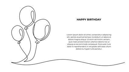 continuous one line art birthday celebration balloon. holiday party decoration concept design, sketc