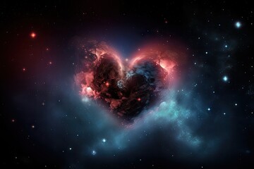 Wall Mural - heart-shaped nebula with stars and planets in the background, created with generative ai