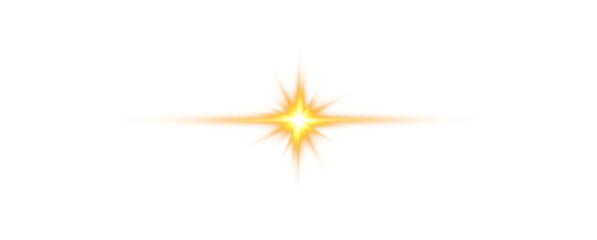 Golden star and sparks isolated on transparent background. Flares and sunbursts. Glowing light effects. PNG.