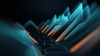 Modern digital abstract 3D background. Can be used in the description of network abilities, technological processes, digital storages, science, education, etc. Copy space. Based on Generative AI