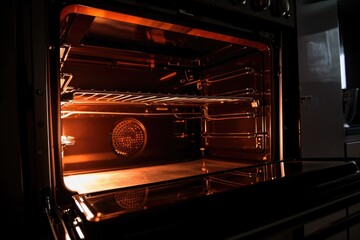 Sticker - with the oven door opened, showing off its shiny interior and warm glow, created with generative ai