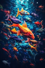 Wall Mural - A group of fish swimming in a body of water. Generative AI image.