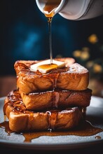 A Plate Of French Toast With Syrup Being Poured On Top. Generative AI Image.