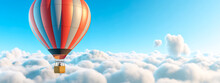Hot Air Balloon Flying In The Blue Sky, Banner With Copy Space, Made With Generative AI