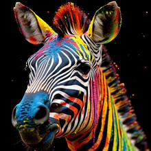 Splash Of A Colorful Paint On A Beautiful Zebra Face