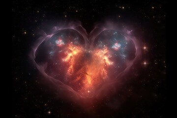 Wall Mural - heart-shaped nebula with stars shining in the background, created with generative ai
