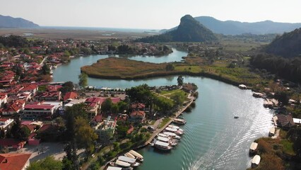 Wall Mural - Dalyan river delta, Iztuzu beach and the surrounding mountains in Dalyan, Mugla Province, Turkey