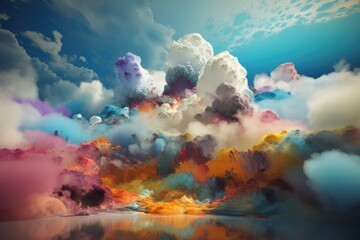 Sticker - abstract and surreal landscape with floating clouds and otherworldly colors, created with generative ai