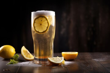 Wall Mural - refreshing draught beer with lemon wedge and salt on the side, created with generative ai