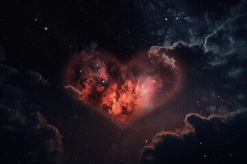 Wall Mural - heart-shaped nebula with surrounding stars in the night sky, created with generative ai
