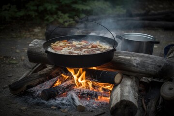 Sticker - campfire cookbook, filled with recipes and tips for cooking over the open fire, created with generative ai