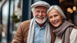 © PaulShlykov - A mature married couple are walking through a Christmas market together. Generative AI