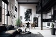 © Alfazet Chronicles - industrial home interior with black & white scheme and minimalist elements, created with generative ai