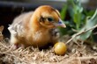 baby chick pecking at food in nest, created with generative ai