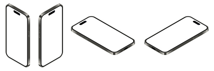 Wall Mural - realistic smartphone mockup. isometric smartphone set. 3d mobile phones with blank screen. vector il