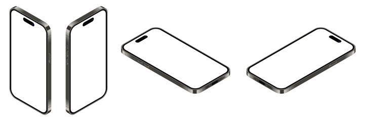 Wall Mural - realistic smartphone mockup. isometric smartphone set. 3d mobile phones with blank screen. vector il