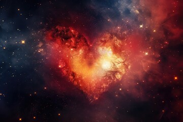 Sticker - heart within nebula, surrounded by swirling stars and dust, created with generative ai