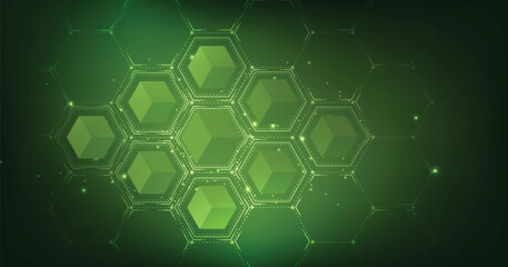 Poster - Geometric hexagon green background. Science background with hexagons design. futuristic vector illustration.