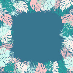 Wall Mural - Monstera palm leaves - tropical border frame for different purposes. Exotic frame for text message. Vector illustration.