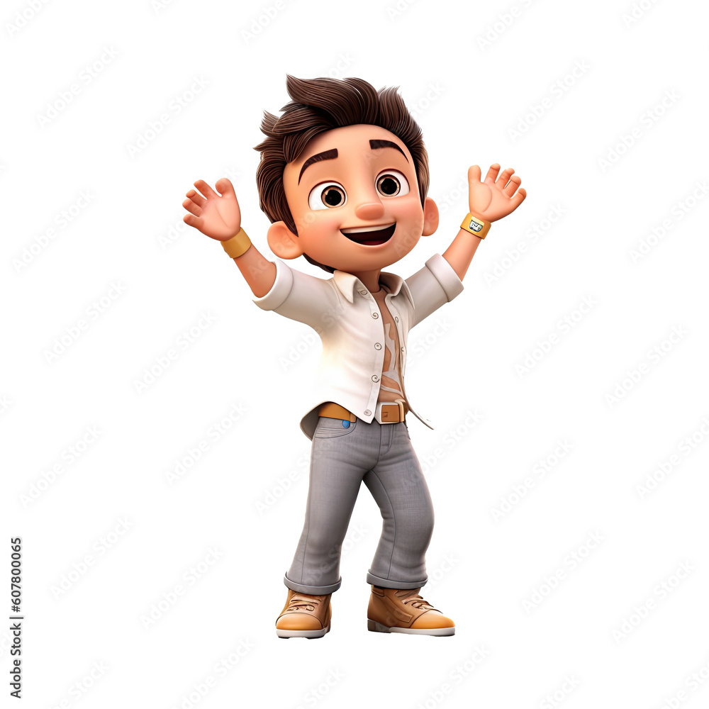 3D happy cartoon boy on transparent background. Generative AI Stock ...
