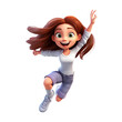 © 7AM - 3D happy cartoon girl on transparent background. Generative AI