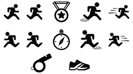 Man people various running position. Posture stick figure. Vector illustration of posing person icon symbol sign pictogram on white