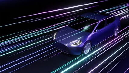Wall Mural - futuristic generic cyber car racing on highway, abstract high speed driving timelapse sport sedan li