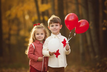 Children Wearing Red And White Clothing, Holding Maple Leaf Balloons, Bokeh, Canada Day Generative AI