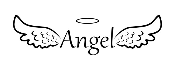 Wings of the angel icon. Religious calligraphy text symbol of Christianity. Hand drawn Angel wings isolated on white background. Vector illustration