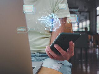 Wall Mural - digital chatbots, ai connections, artificial intelligence around the world online network applicatio