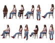 © curto - large group of same young girl sitting on chair on white background