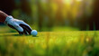 Serenity in Motion - created with generative AI technology - a golfer delicately places a golf ball on the lush green grass. Experience the perfect blend of art and sport.