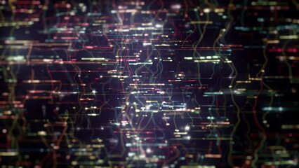 Abstract Digital Data Technology Background/ 4k animation of an abstract high technology wallpaper background visual fx of data lines and particles zooming in with ambient occlusion and depth of field